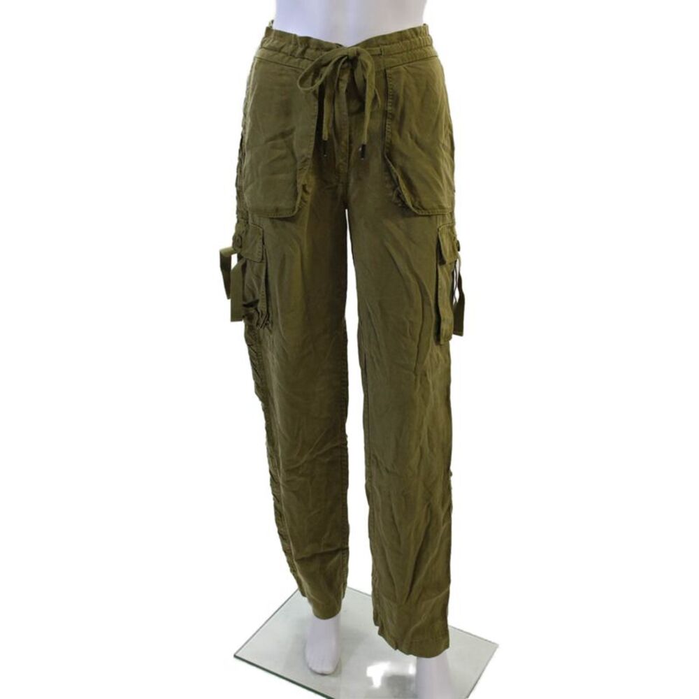 Le Superbe Women Cargo Pants Green Button Closure 100% Tencel Size 25